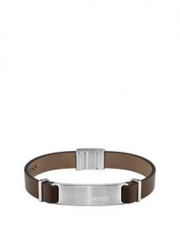Image of Hugo Boss 1580045M Urbanite Brown Leather Stainless Steel Clasp Bracelet