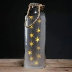 Image of Decorative Large Glass Jar with White LED Star Lights and Rope