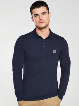 Image of Hugo Boss Passerby Long Sleeve Polo Shirt Navy Size 2XL Men