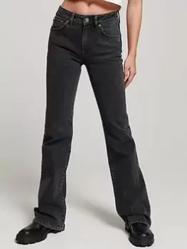 Image of Superdry Vintage Mid Rise Slim Flare - Black, Size 30, Inside Leg 32, Women