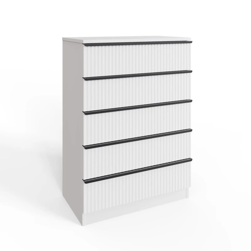 Image of FWStyle FWStyle White 5 Drawer Chest Of Drawers Scalloped Ripple Effect Tall Slim White One Size Unisex 5056413127952