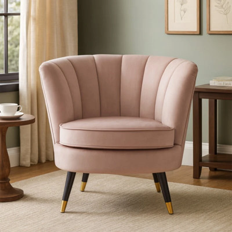 Image of Premier Housewares Interiors by Premier Loretta Dusky Pink Velvet Chair With Black Wood And Gold Finish Legs Pink