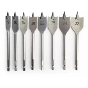 Image of DT4842 Flat Wood Spade Bit Set 8 Piece 12, 16, 18, 20, 22, 25, 28 32mm - Dewalt