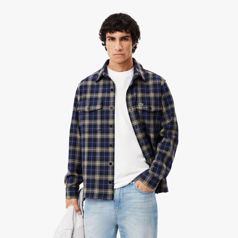 Image of Lacoste Oversize Checked Overshirt Navy male 16.5