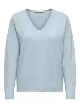 Image of ONLY V-neck Knitted Pullover Women Blue