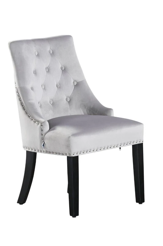 Image of Life Interiors Life Interiors Single Velvet Dining Chair Ergonomic Scoop Knockerback & Button Tufted Wood Legs in Light Grey Light Grey One Size Unise