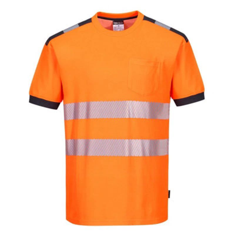 Image of Portwest PW3 Hi Vis Cotton Comfort Short Sleeve T Shirt T181OGYS Colour: Orange / Grey