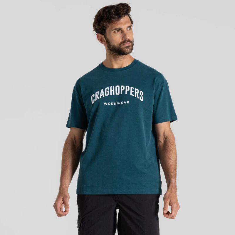 Image of Craghoppers Craghoppers Men Burnsall Short Sleeved Brand Carrier T-Shirt in Dark Blue Size: Medium Dark Blue M Male 5063019679303