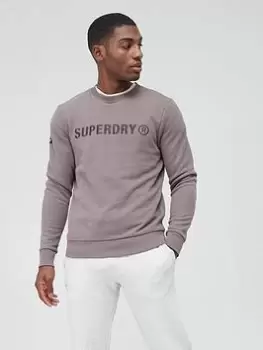 Image of Superdry Logo Crew Neck Sweatshirt - Sand , Rock, Size S, Men