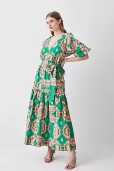 Image of Kaleidoscope Print Cotton Midi Dress