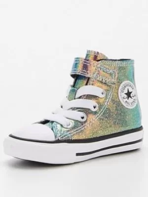 Image of Converse Chuck Taylor All Star Shiny 1v Hi Infant Trainer, White/Black, Size 5