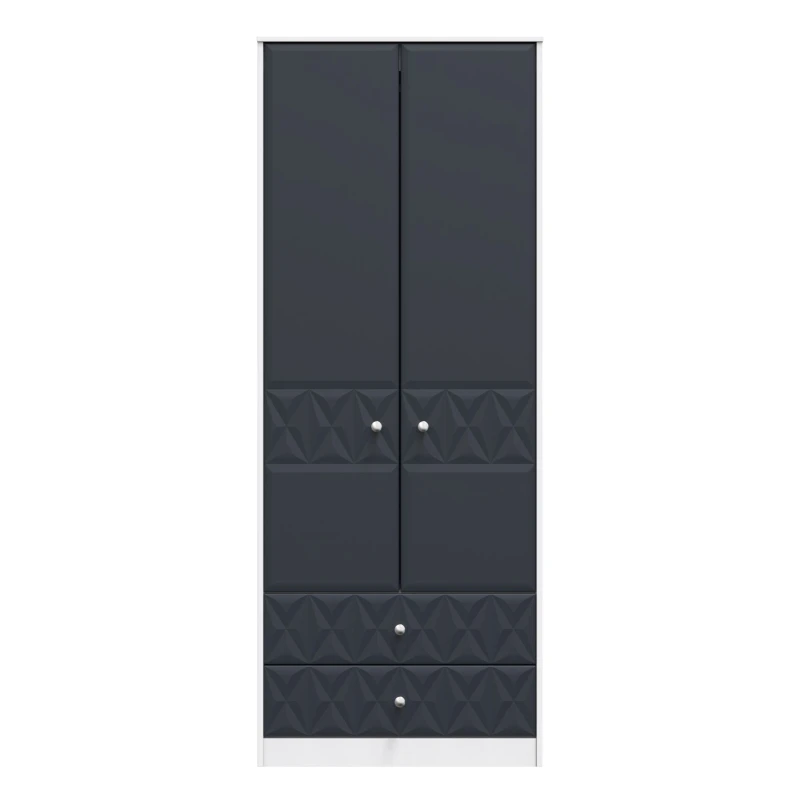 Image of San Jose Ready Assembled Contemporary Matt Indigo & White 2 Drawer Tall Double Wardrobe (H)1970mm (W)770mm (D)530mm