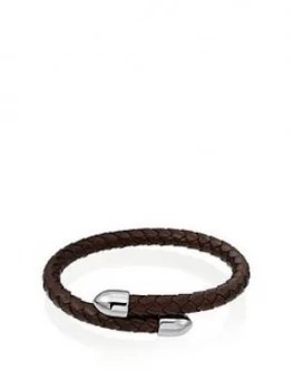 Image of Beaverbrooks Stainless Steel Brown Leather Mens Bracelet