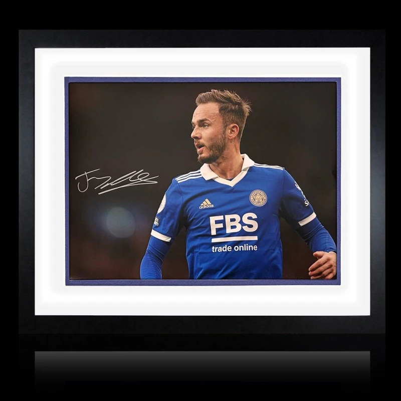 Image of The Fan Cave James Maddison Signed Framed Leicester City Deluxe Blue unisex 550x450mm