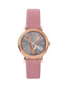 Image of Versace Virtus Light Blue And Rose Gold Dial Pink Leather Strap Ladies Watch
