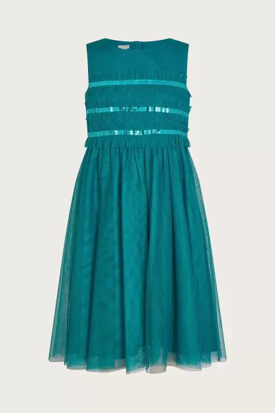 Image of Monsoon Girls Marcia Ruffle Dress - Green, Size 8 Years, Women