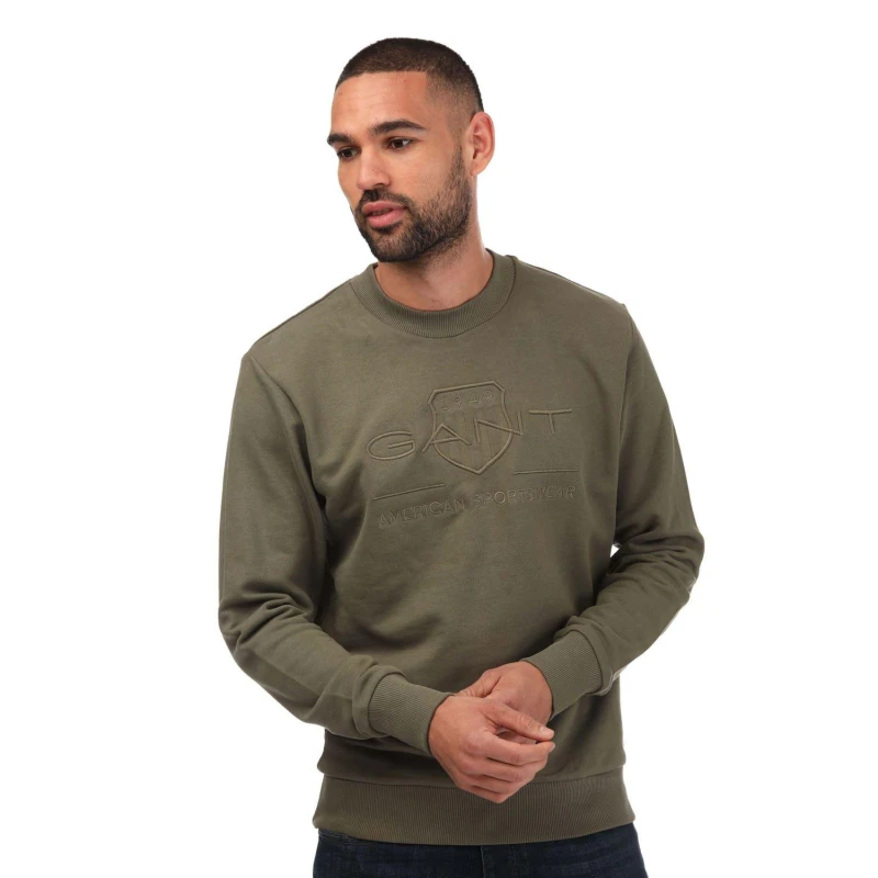 Image of Gant Tonal Archive Crew Neck Sweatshirt - Green Green S