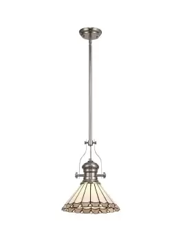 Image of 1 Light Telescopic Ceiling Pendant E27 With 30cm Tiffany Shade, Polished Nickel, Grey, Crystal