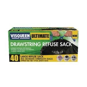 Image of Visqueen Ultimate Drawstring Refuse Sack 80 Litre Black Pack of 40