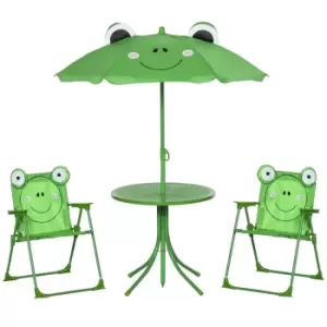 Image of Outsunny 4Pc Foldable Patio Kids Metal Picnic Table With Frog Umbrella - Green