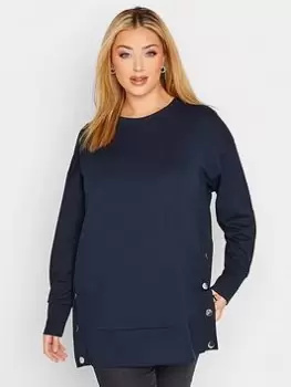 Image of Yours Button Detail Sweatshirt, Blue, Size 18, Women