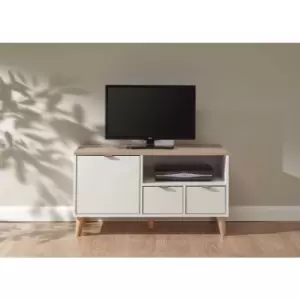 Image of Alma Scandi Small TV Media Unit White & Oak For Up To 50" Screen