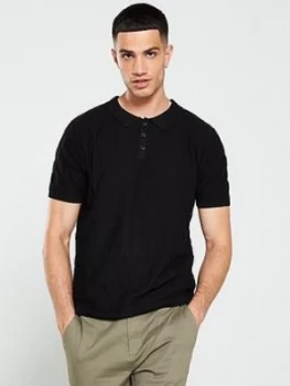 Image of Jack & Jones Grid Knitted Polo Shirt - Black, Size S, Men