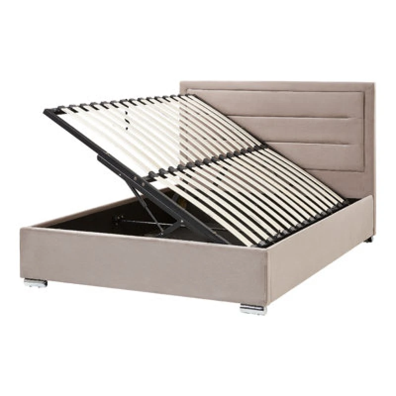 Image of Beliani Ottoman Bed Velvet Rouen 140 X 200 Cm (Eu Double) Taupe