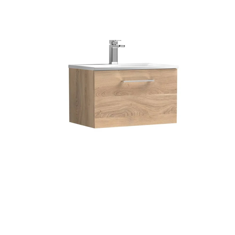 Image of Balterley Modern Bathroom Wall Hung 1-Drawer Vanity & Basin, Light Oak, 600mm in Brown Brown Unisex