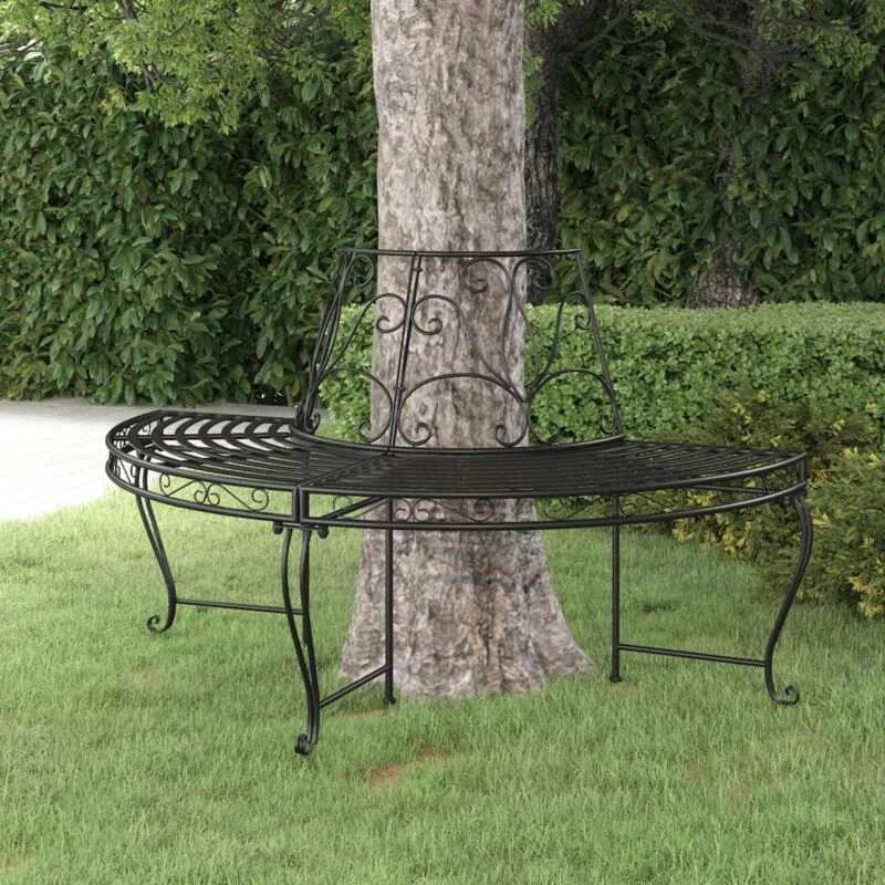 Image of Vidaxl Half Round Tree Bench 160 Cm Black Steel