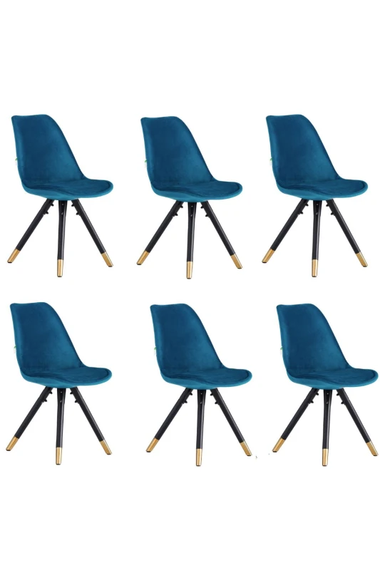 Image of Life Interiors Life Interiors Set of 6 Sofia Ergonomic Modern Dining Chairs Upholstered in Velvet, Metal Legs with Gold End Caps in Blue Blue One Size