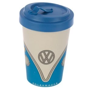 Image of Volkswagen VW T1 Camper Bus Blue Screw Top Bamboo Composite Travel Mug