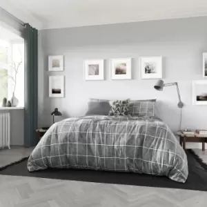 Image of Helena Springfield Check Duvet Cover and Pillowcase Set Charcoal