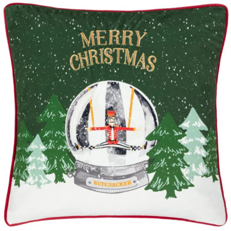 Image of Showtime Embroidered Velvet Cushion Pine/Red, Pine/Red / 45 x 45cm / Polyester Filled