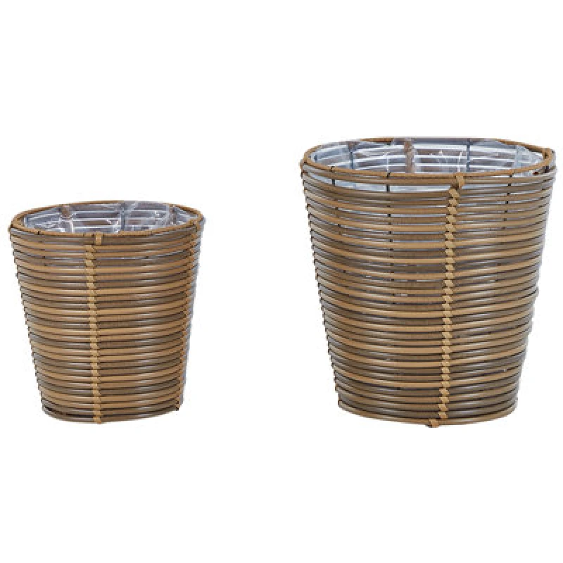 Image of Beliani Set Of 2 Plant Pots Sarti Pe Rattan 24/31cm Brown