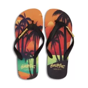 Image of BeachyFeet Mens Sunset Lover Flip Flops (7 UK-8 UK) (Orange/Black/Green)