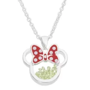 Image of Disney Minnie Silver Plated Brass with Red enamel Bow August Birthstone Floating Stone Necklace CF00308SAUGL-Q.PH