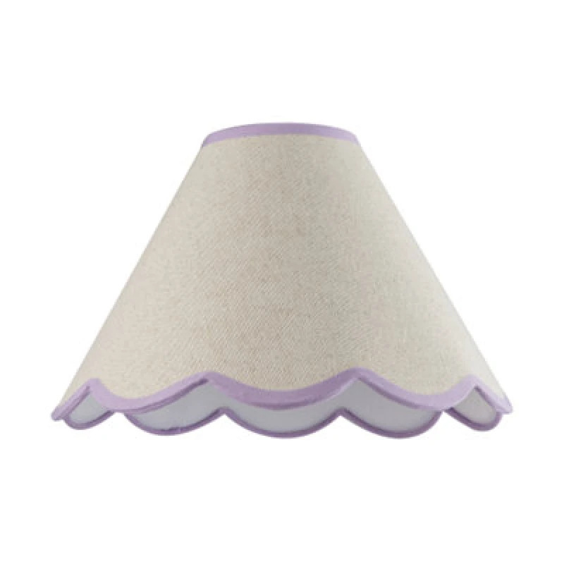 Image of Happy Homewares Scallop Edge Natural Textured Linen Coolie Lamp Shade With Lilac Trims