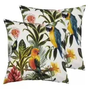 Image of Evans Lichfield Parrots Outdoor Twin Pack Polyester Filled Cushions Multi/Teal
