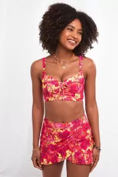 Image of Bright Floral Mix and Match Wrap Front Frill Swim Skirt Bikini Bottom