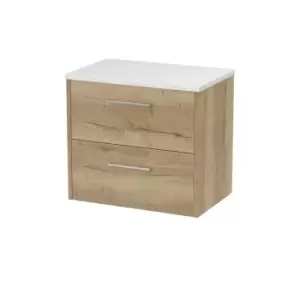 Image of Hudson Reed Juno 600mm Wall Hung 2 Drawer Vanity & Sparkling White Laminate Top - Autumn Oak