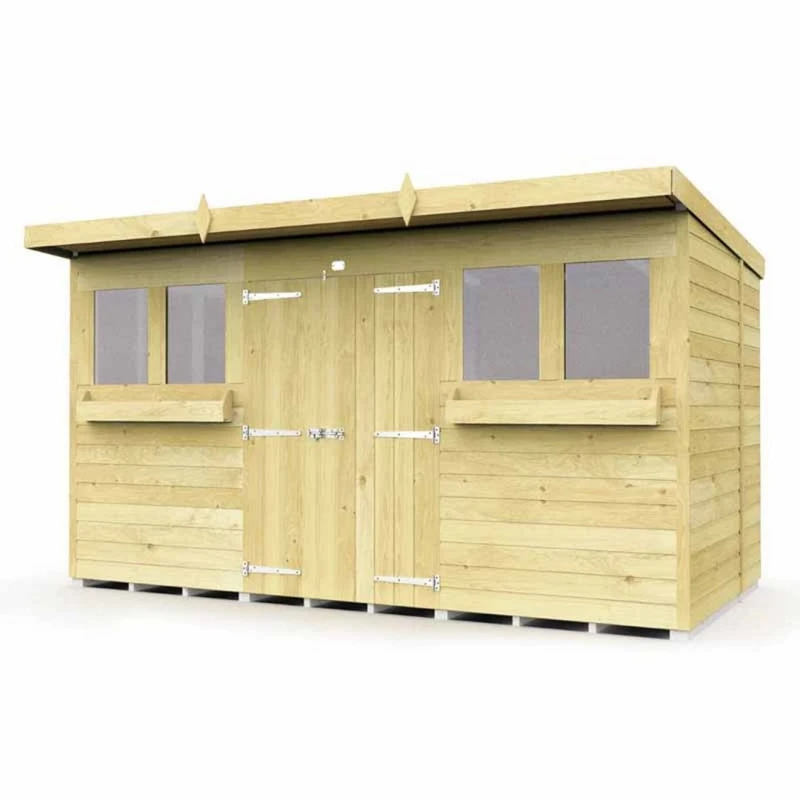 Image of Buttercup Farm 12 x 8 Feet Pent Summer Shed - Wood - L231 x W358 x H201cm in Brown Brown Unisex