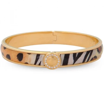 Image of 1cm Sparkle Button Animal Print Gold Hinged Bangle