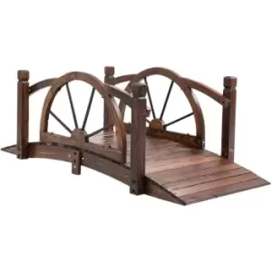 Image of Outsunny 1.5m Wooden Garden Bridge Arc Footbridge w/ Guardrail Stained Wood