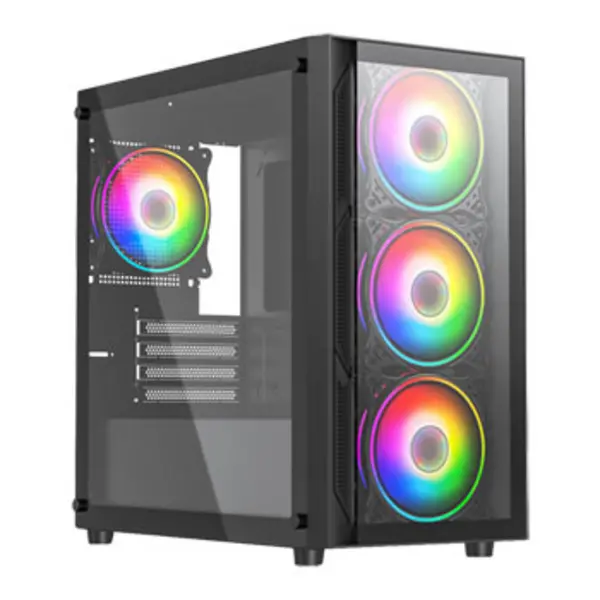 Image of VIDA Vida Lucid Black ARGB Gaming Case w/ Glass Front & Side Micro ATX 4x ARGB Infinity Fans LUCID-BLK