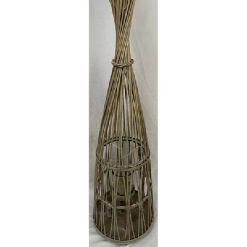 Image of Hill Interiors Medium Conical Lantern With Glass Holder & LED Lights - Wicker - L30 X W30 X H110 Cm