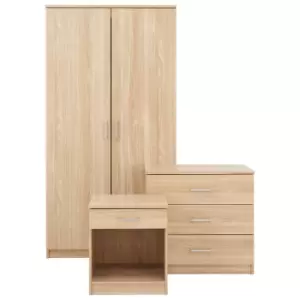 Image of Panama 3 Piece Bedroom Furniture Set Oak Effect
