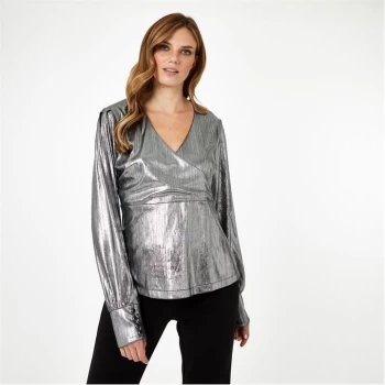 Image of Biba BIBA x Tess Daly Lame V Neck Blouse - Silver