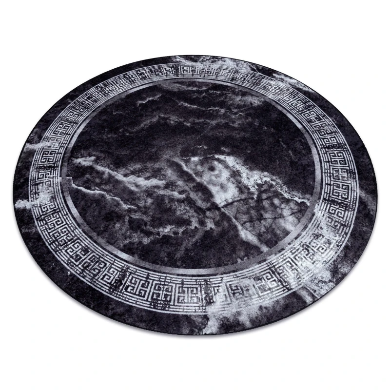 Image of RugsX Miro 51199.807 Circle Washing Carpet Marble, Greek Anti Slip - Black / Circle 200 Cm