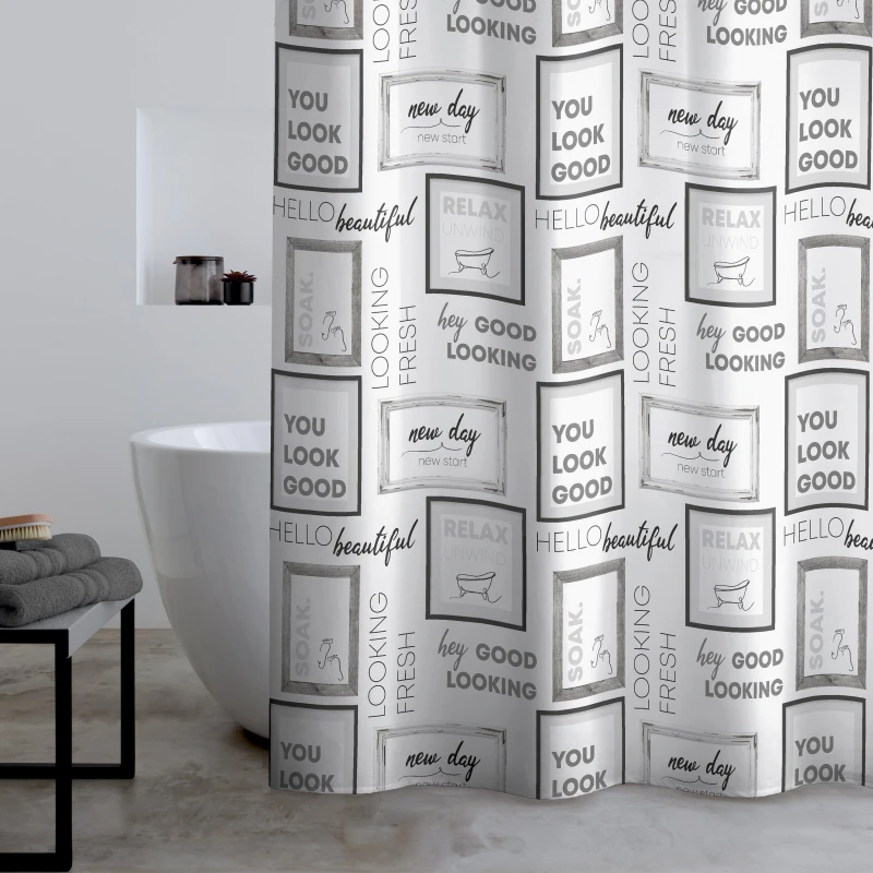 Image of Catherine Lansfield Catherine Lansfield 'Relax and Unwind' Shower Curtain in Grey Size: 180cm width x 180cm drop Grey 180cm width x 180cm drop Unise